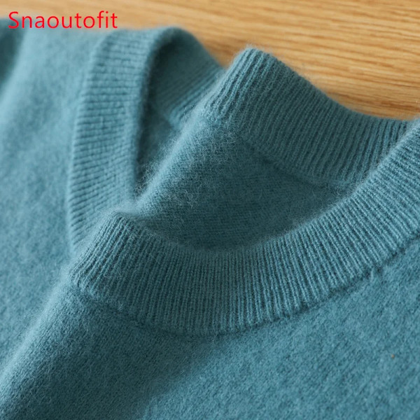 Mænds 100% Ren Mink Cashmere Sweater O-Hals Pullover Strik Trøje Efterår Og Vinter Ny Langærmet High-End Jumper Mink Topper Haze blue XL