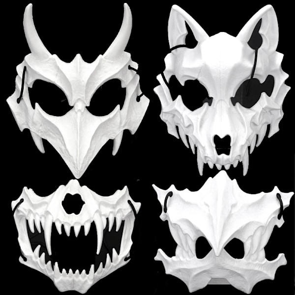 Halloween Skull Party Mask Anime Dragon Gud Skelett Half Ansiktsmasker Ben Skull Djur Mask Cosplay Dance Prom Styrkort 06 3PCS