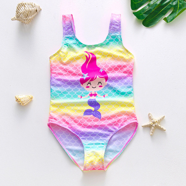 Flickor One Piece Backless Baddräkter Little Mermaid Fish Scale Summer Fashion Barn Badkläder rainbow 7Y