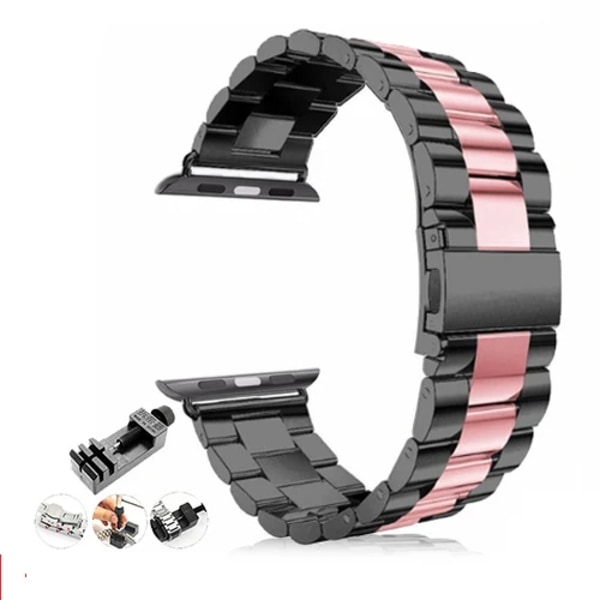 Armband i rostfritt stål för Apple watch 38mm 42mm Metal WatchBand 40mm 44mm Sportarmband för iWatch serie 7/6/SE/5/4/3/2 black pink For UItra 49mm