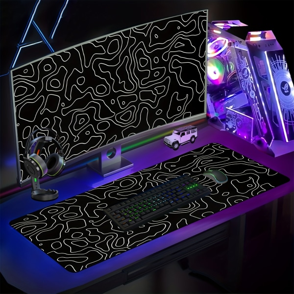 Texture Gaming Mouse Pad XXL Large Gummi Gamer Art Bord PC Musmatta Wave Abstrakt tangentbord Skrivbord Lekmatta Black 35.4*15.7inch/90x40x0.3cm