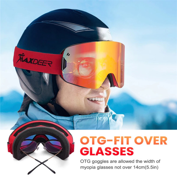 Magnetiska skidglasögon män Snowboardglasögon dubbla lager lins Anti-dim UV400 snöglasögon dam snöskoter skidglasögon OTG ZM030 Blue Goggles