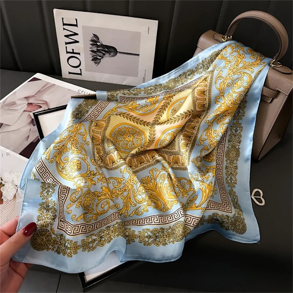 2024 Ny Mode 70X70cm Trykt Kvindernes Tørklæde Pashmina Silke Tørklæde Kvadratisk Sjal Dekorativt Hovedbånd Hals Luksus Konstruktion Bandana JNC507-02 70X70cm