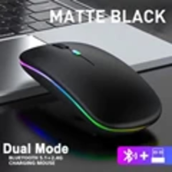 Trådløs Bluetooth-mus genopladelig 2,4 GHz Dual Mode Gaming-mus til Macbook Android-tastatur Laptop PC-computer Tablet-kontor Black Mouse