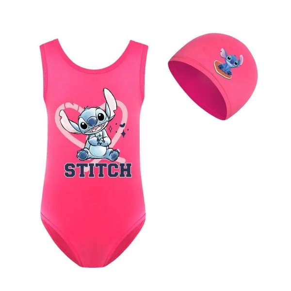 Stitch Girls Cartoon Baddräkt och cap i ett set, den bästa födelsedagspresenten för flickor Dark Grey size 160