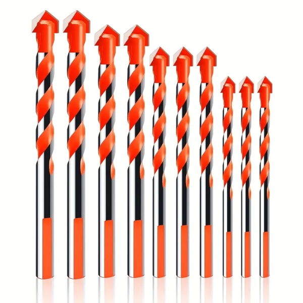 10pcs Ultimate Heavy Duty Drill Bits Set - Carbide Tip 6/8/10/12mm For Hard Metal, Steel, Tile, Concrete, Glass, Brick & Wood