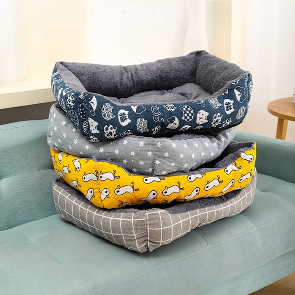 Kvadratisk Tyk Varmt Hundebed Nakkebeskyttelse Kæledyrs Sofa Mange Farver Kattenest Matte grey-blue star S-45x30cm