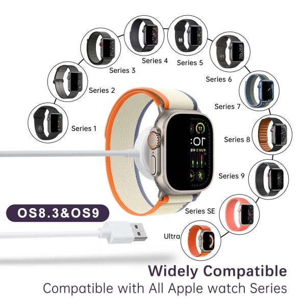 Snabbladdare för Apple Watch USB C trådlös laddare för iWatch Series 9 8 7 SE 6 5 4 3 2 1 Magnetiska snabbladdningstillbehör tyepc