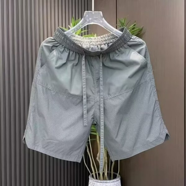 Kesä Uusi Laser Leikkaus Hengittävä Casual Shorts Miesten Yksinkertainen Muoti All-Match Löysä Nopeasti Kuivuva Cool Shot Rts Grey XL