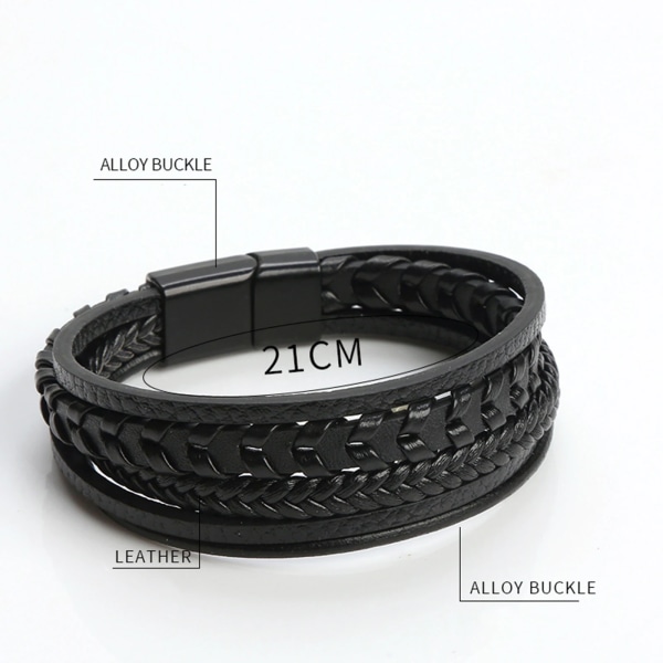 Ny design Flerlagers handvävda armband och armband i äkta läder Herrlegering Mode Armband Presenter M-Volcanic black 19cm long