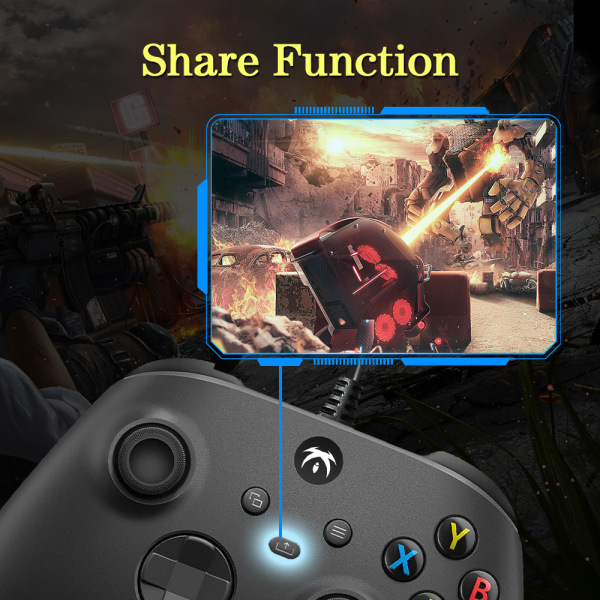 Kabelansluten handkontroll för Xbox One/One S/X Xbox Series X/S, spelkontroll för PC, Gamepad för Windows 7/8/10, spelfjärrkontroll med delning Black For Xbox