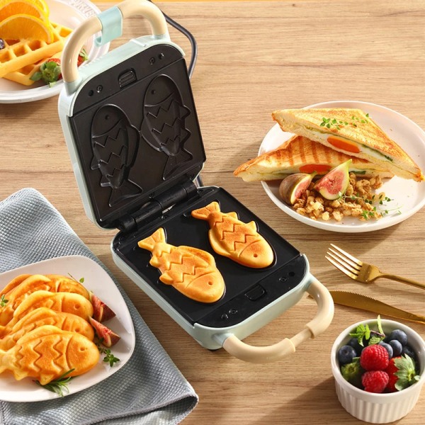 Elektrisk smörgåsmaskin Brödrostmaskin Frukost Smörgåsar Våfflor Taiyaki Takoyaki Munkar Bakplåt Molds White Standard