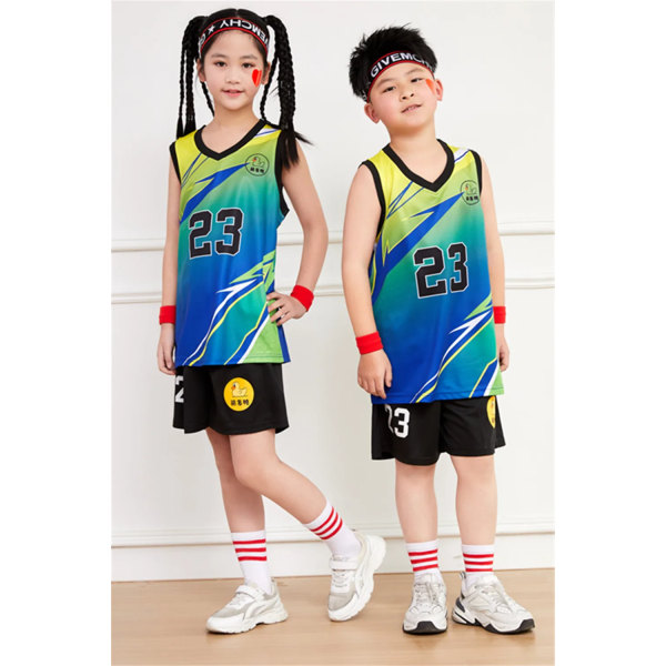 NYHET 23/24 pojke flicka storlek 10 Baskettröjor Barnuniform set grundskoletröja spelträningsväst för laguniform green (12-14Y)-kids-28