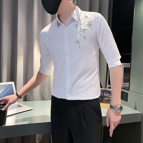 Sommar Beskärade Ärmar Skjorta Handsome Broderad Slim Korean Style Modeskjorta 2024 Nytt Tröja Tröja Trendigt Tunn Black L