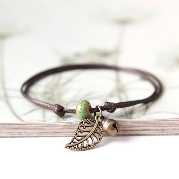 Qingge Jingdezhen Keramiikkahelmi Rannekoru Anklet Parhaan Ystävän Boheemi Retro Ensimmäinen Lehti Korut Koju Crack Glaze Light Green