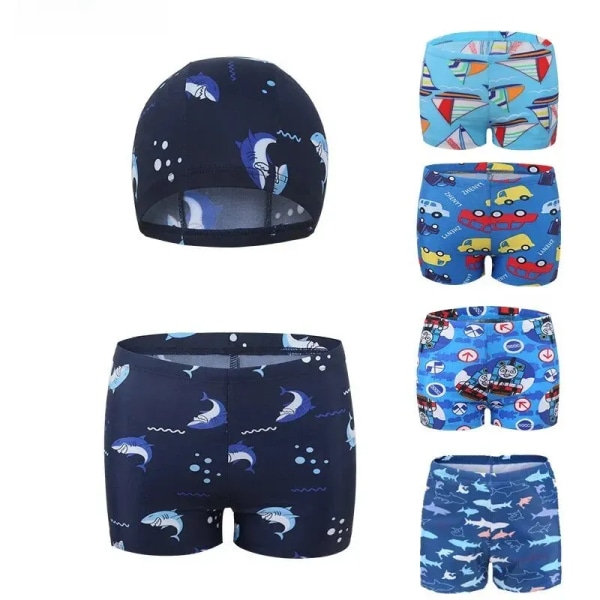 Barn Tecknad Shark Badbyxor Set Två polyester tyg Pojkar Basket Pool Spela vattensporter Shark 2XL (25-34kg)