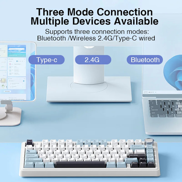 Aula F75 2,4G Trådlöst / Blåatote / Trådlöst Spel Mekanisk Tangentbord Rgb Anpassad 75% Layot Oem Profilpackningsstruktur Thunder Black Crescent axis