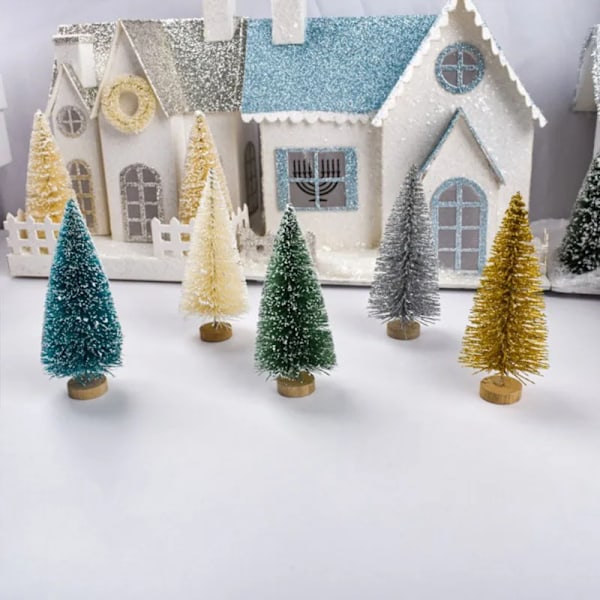 Mini Julgran Fake Snö Frost Pine Träd Xmas Hem Tabell Miniatyr Landskap Ornament Livlig Julgran Inredning Pyst A 24PCS