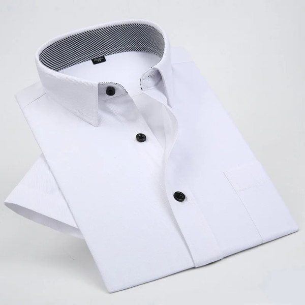 Plus Size 9XL Ny högkvalitativ, icke-strykningsfri herrskjorta sommarkortärmad solid herrkläder Normal passform affärsskjortor Black 45-6XL