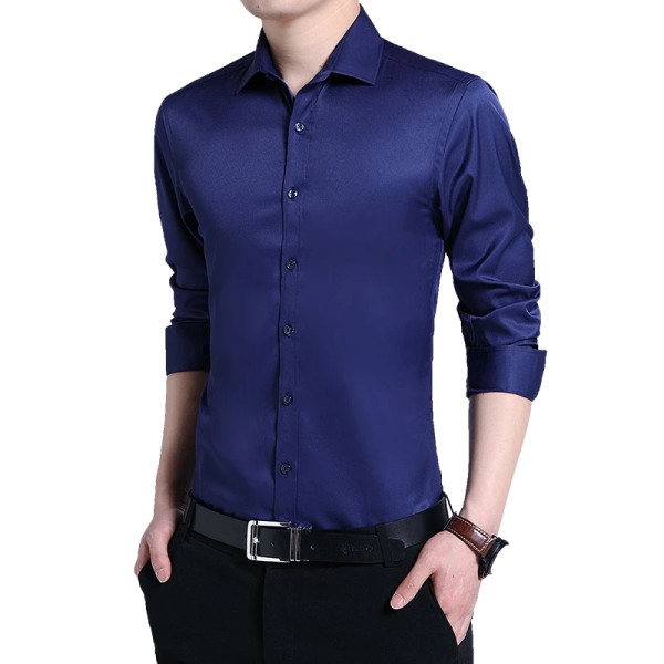 Nya män Enfärgad Business Shirt Mode Klassisk Basic Casual Slim Vit Långärmad tröja Top Plus Size black Asia size 3XL