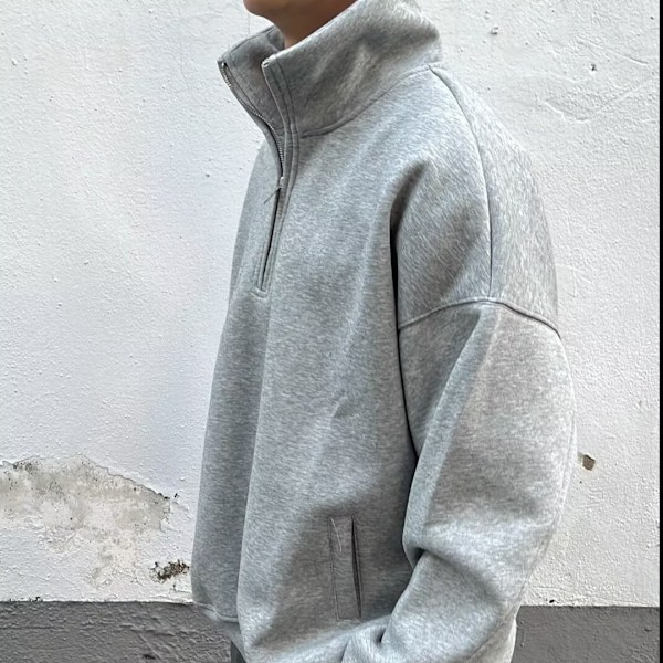 Tidlig Forår Tung Amerikansk Halv Lynlås Trøje Herre Casual Ensfarvet Løs Ståkrave Kappe Oversize Drenge Tøj Grey XXL