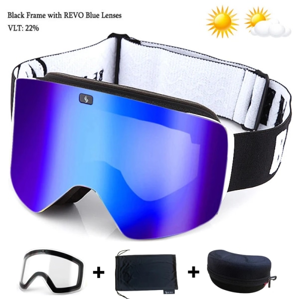 2022 Magnetlins Skidglasögon Dubbellager Polariserad Lens Skidåkning Anti-dim Snowboardglasögon Män Clear Lens Skidglasögon Glasögon White Black Blue