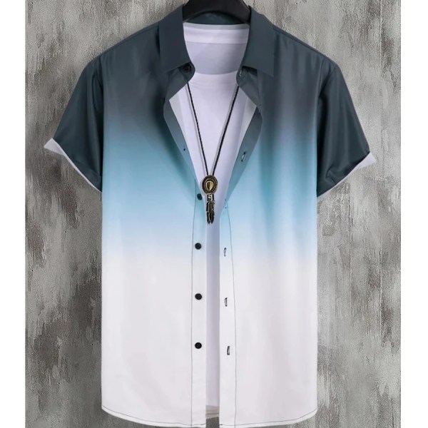 2023 Gränsöverskridande hawaiiansk kortärmad skjorta för män Gradient Color Fick Enkelknäppt Beach Casual Shirt MULTI M