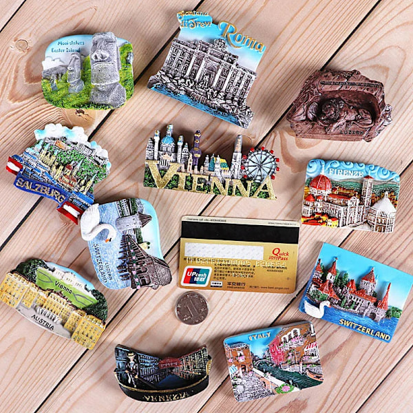 Magnetiska kylskåpsmagneter Italien Schweiz Chile Österrike Europeiska länder Turistmål Souvenir Heminredning Switzerland