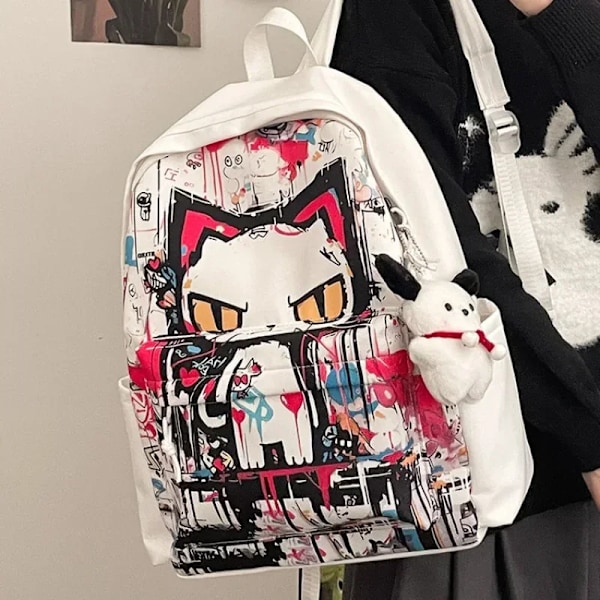 Niche Graffiti Comic Bookbag Junior High School Ryggsäck Väskor För Tonåringar Mode Vattentät Bag College Katt Bokväcka Black Cat