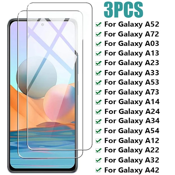 3Pcs Härdat Glas För Samsung Galaxy A32 A22 A12 A42 A52 A72 A13 A53 Skärmskydd Same Sung A23 A33 A73 A54 A14 A34 Glas For A03 Glass