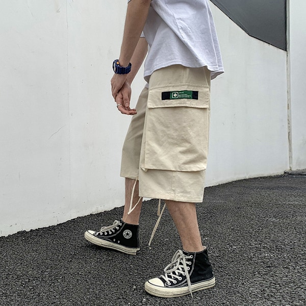 Straight Cargo Capri Byxor Mäns Sommar Utomhus Slitar Mode Studenter Loss Casual 7 Poäng Short Byxor Mäns Hong Kong Style Street. Khaki M