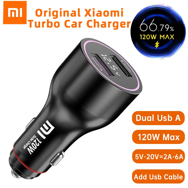 Xiaomi Mi Billaddare Original Dual Usb A Turbo Charge Cargador 120W 90W Xiao Mi Hyper Snabbladdningskabel 14 Ultra 13 T Redmi K70 only car charger 120w car charger