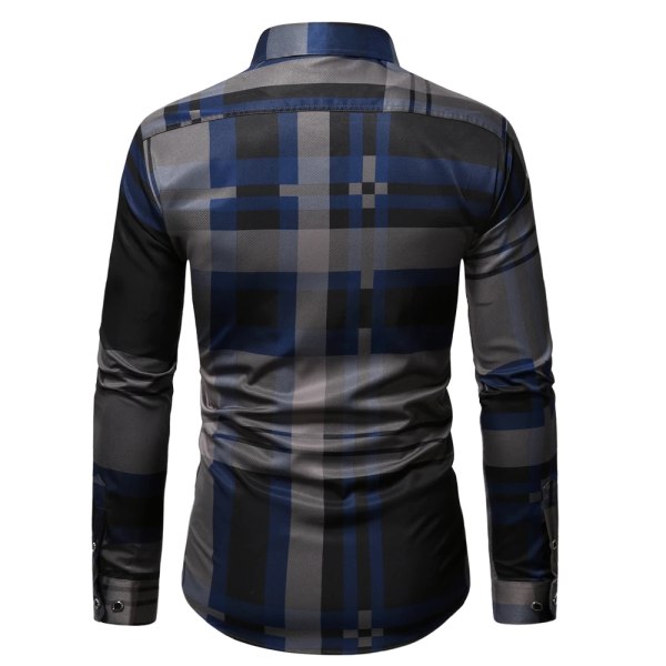 FGKKS 2023 New Button Down Herr Rutig bomull Herr Klänningskjortor Herr Långärmad Slim Fit Business Casual Blommig manskjorta Navy blue EU size S