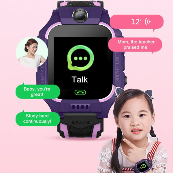 Q19 Kids Smart Watch 2G Sim-kort LBS Tracker SOS Kamera Barn Mobiltelefon Röstchatt Smartwatches Math Game Ficklampa A