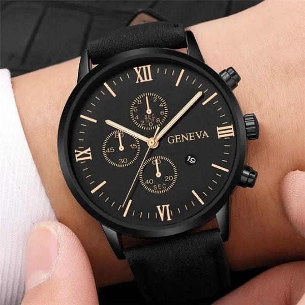 1st Black Quartz Watch Herr Roman Dial Watch Mode Round Date Quartz Watch for Sports Relogios Masculino Relojes Para Hombres Blue-black silver