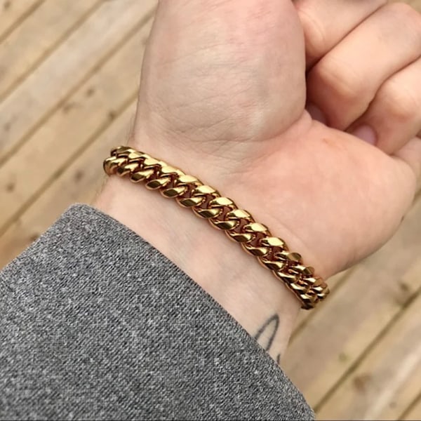 Vnox Män Enkel 3-11Mm Rostfritt Stål Curb Kubanska Länkkedja Armband För Kvinnor Unisex Handled Smycken Gif T 11mm Gold 23cm