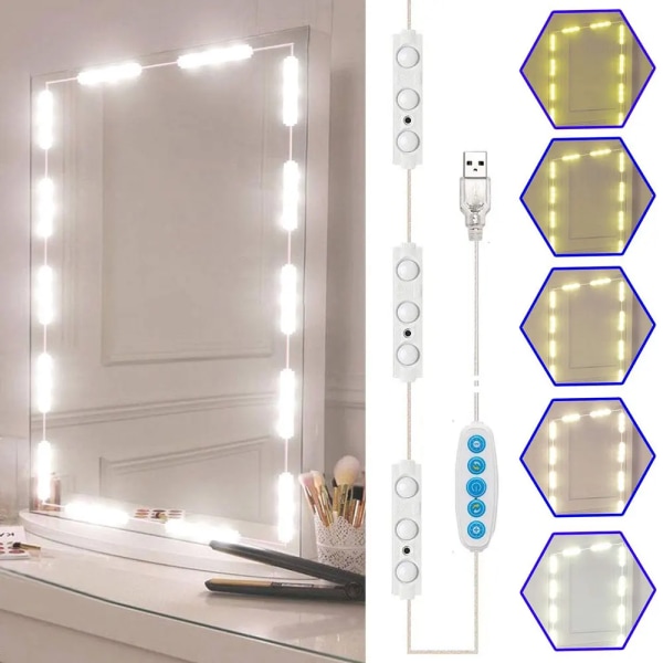 Sminkspegel LED-lampor Sminkbordslampor USB 5V badrumssminkbordsbelysning Dimbar 5 färger Hollywood LED sminkbordslampa Vanity Mirror Lights