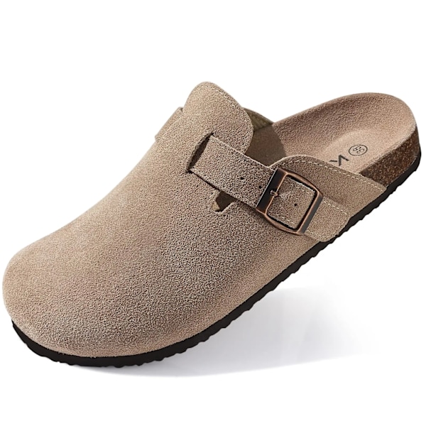 Smile Pop Cow Suede Män Clogs Tompa Kvinnor Suede Clogs Män Läder Mulor Cork Fotbädd Sandaler Med Arch Su Apport Beach Slides Cow Suede-Apricot 37(fit 22.5cm)