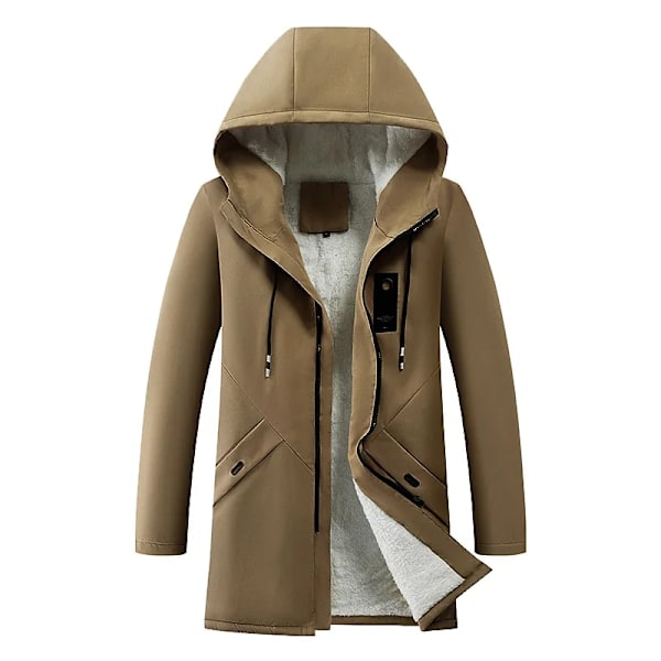 Höst Och Vinter Koreanska Style Män Cardigan Mid-Längd Trench Coat Mäns Huvade Solid Jacket Casual Windbreaker Man 8929 Brown XXXL