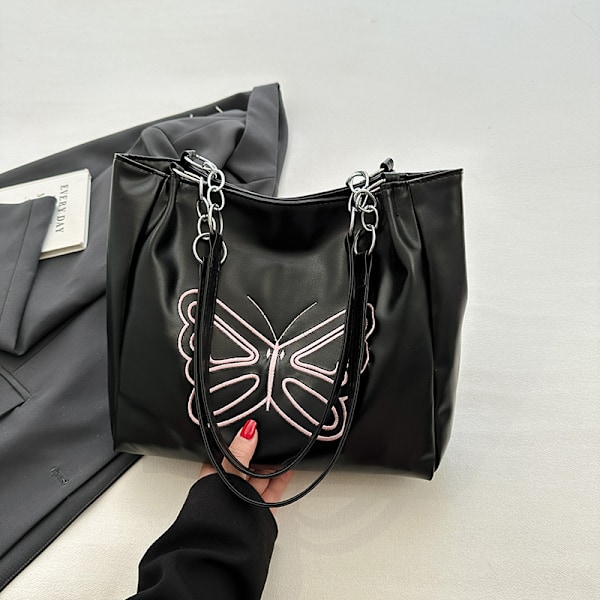 Stor Kapacitet Underarm Väska För Kvinnor Nya 2024 Mode Hand Väska Western Style Butterfly Klass Pendlare Tote Kvinna Black