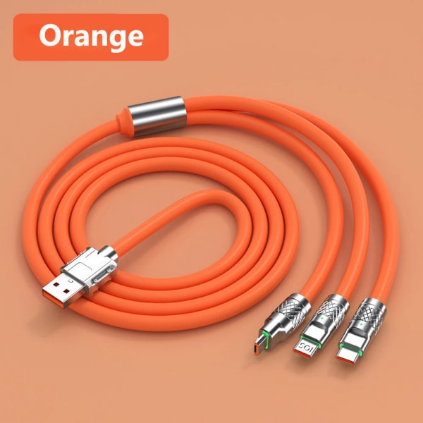 120W 6A 3 i 1 snabbladdningskabel Datasladd för Realme 11 Huawei POCO USB -laddningskabel Micro USB Typ C Laddningskabel Orange 3 in 1 Cable 1.2m