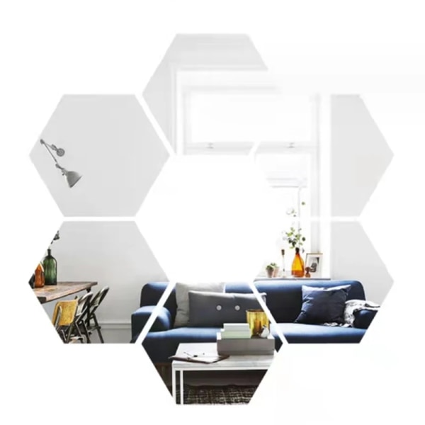 DIY 3D-spegel väggdekal Hexagon akryl DIY självhäftande spegelklistermärke Avtagbara konstväggdekaler för heminredning i sovrummet 6PCS Silver M 100x85x50mm