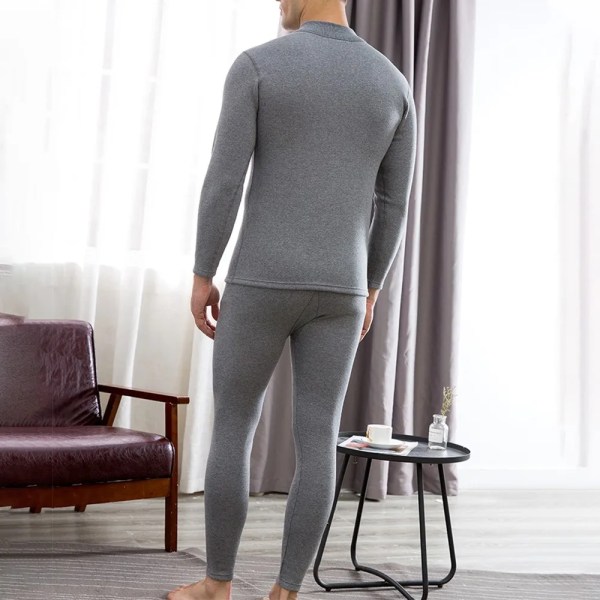 Vinter Thermal för män Premiumkvalitet Naturligt mjuk bomull Fleecefodrade varma paneler Long Johns Termokläder Pyjamas Light Grey 4XL