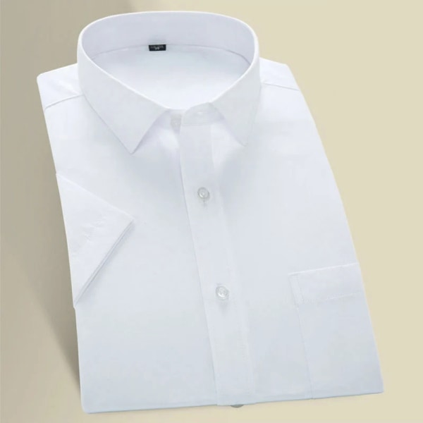 Plus Size 9XL Ny högkvalitativ, icke-strykningsfri herrskjorta sommarkortärmad solid herrkläder Normal passform affärsskjortor Black 38-M
