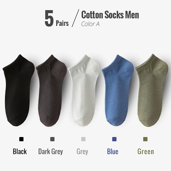 95% Kammade Bomullsstrumpor Män Affärsklänning Short Socks Mjuk Andask Vår Sommar Färgglada Socka För Man 5Pairs / Lot Fotsocka 5Pairs colour A EU38-45