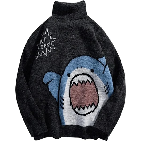 Shark Tröja Män Vinter Tecknad Harajuku Koreanska Y2k Överdimensionerad Turtlenkrack Hip Hop Lös Sticka Jumper Pullover Hög Kragen Tröjar D M