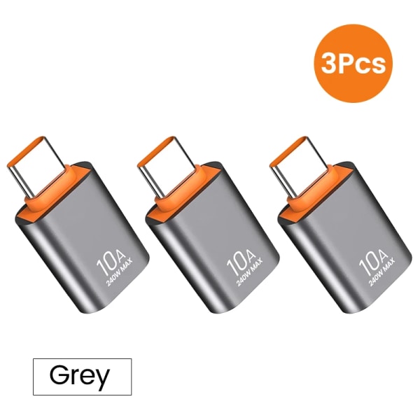 Adaptateur de données USB 3.0 Type C, convertisseur mâle vers femelle, connector OTG rapide, Macbook, Xiaomi, Samsung S20, 10A, OTG 3 USB to Type-c Grey