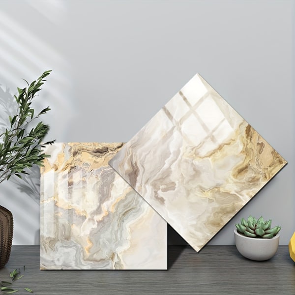10 st/ set Självhäftande avtagbara PVC-imitationer av keramiska plattor, moderna fyrkantiga vattentäta väggklistermärken, med marmormönster Lämplig 10pcs * 20.07cm * 20.07cm