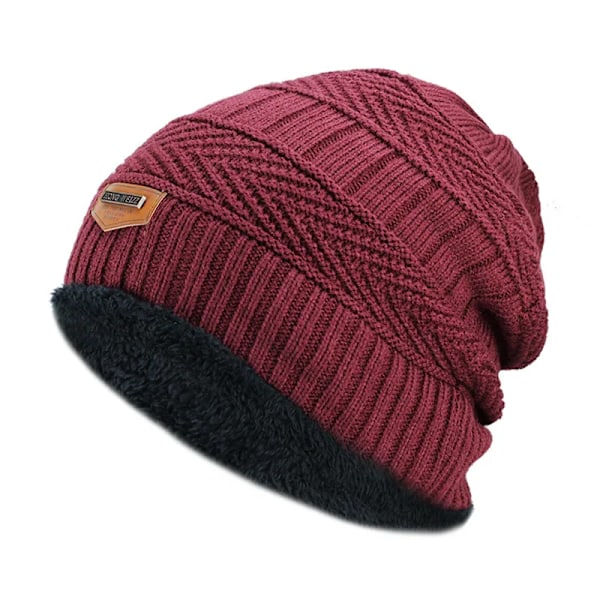 Vintermössa för Män Stickad Mössa Vinterhatt Beanie Kvinnor Tjock Ull Halsduk Mössa Balaclava Mask Bonnet Hattar Burgundy