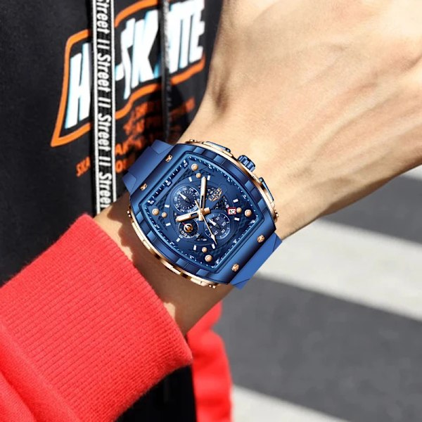 LIGE Outdoor Kvadratisk Casual Sport Kvarts Herre Ur Top Brand Luksus Ure Mode 50M Vandafvisende Automatisk Dato Silikon Chronograph Orange